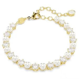 White diamond bracelet between gold and pearls