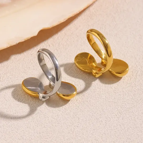 Wholesale PVD Coated Real Gold Plated Geometric 304 Stainless Steel IG Style Elegant Retro Waterproof Non Tarnish Open Rings