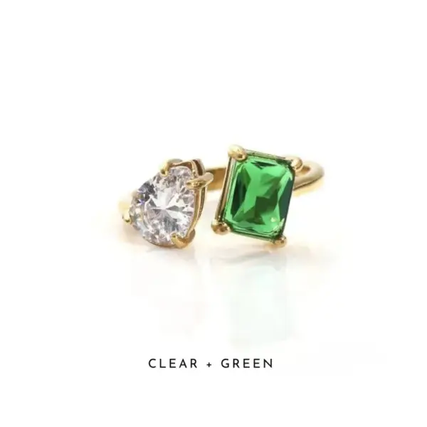 Wholesale 18K Real Gold Plated 304 Stainless Steel PVD Coated Zircon Square Plating Inlay Open Ring