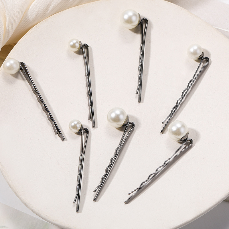Wholesale Gold-Plated Pearl Hairpin Wholesale European and American New Style Personalized Accessories One-Word Clip Bridal Jewelry Set Female Ins Sty