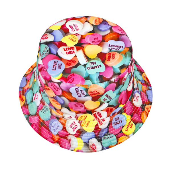 Wholesale Valentine's Day Love Candy Printed Fisherman Hat Couple Outdoor Sun Hat Children's All-match Double-sided Basin Hat