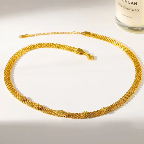 oly-2fb1d179ac088f969699b392a065f1fc Wholesale Independence Day Sun Jewelry Set For Women, 18K Gold Plated 304 Stainless Steel With 0.03µm Coating And Mesh Chain