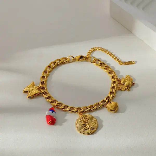 Wholesale Popular Style New Chinese Style 18K Gold Stainless Steel SUNFLOWER Butterfly Small Pendant Bracelet Elegant High-Grade Bracelet