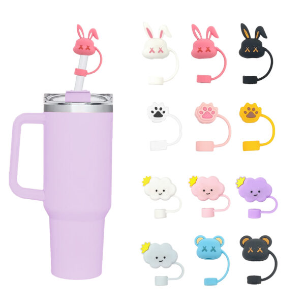 oly-2feb63d7012edd63aa53516c949781d0 Wholesale Food Grade Silicone Dinosaur Straw Sleeve stanley Straw Cap Cartoon Straw Plug Dust Cap