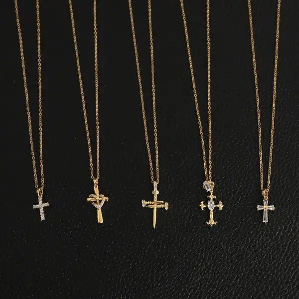 Wholesale 304 Stainless Steel Cross Electroplated Zircon Gold Plated Glam Modern Style Shiny Plating Inlay Gold Necklace