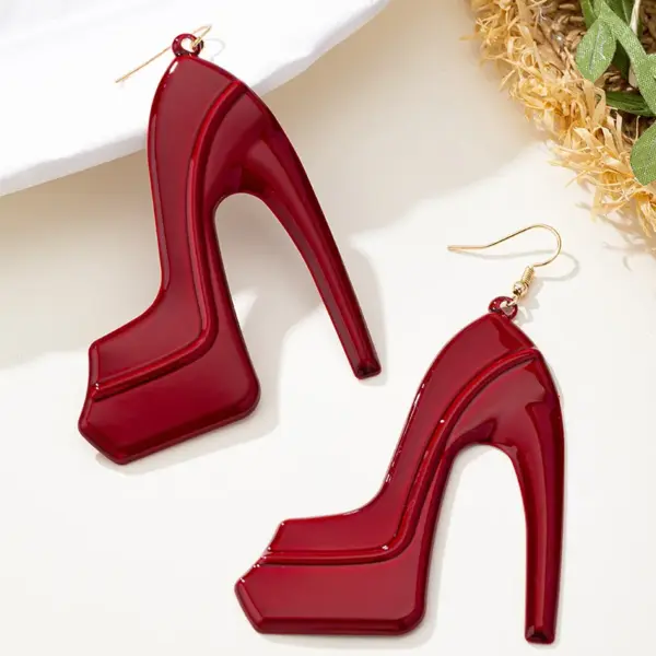 Wholesale Exaggerated Red Electroplated Alloy Heels Ear Hook Earrings For Women With KC Golden Plated Finish
