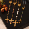 Wholesale British Style Niche Retro Rosary Cross Design Sense Figure Round Brand Pendant Design Sense Light Luxury Titanium Steel Necklace