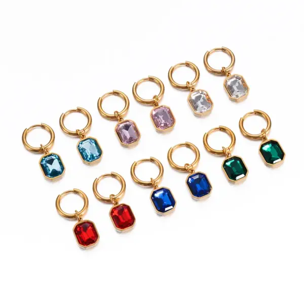 Wholesale 1 Pair Simple Style Square Plating Inlay Stainless Steel Glass Drop Earrings