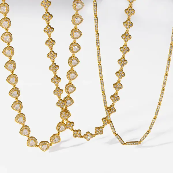 Wholesale Geometric Necklace For Women Featuring 304 Stainless Steel With 18K Real Gold PVD Coated Plating And Rhinestones On A Tennis Chain