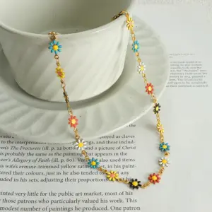 7 [Ah6191] Colorful Daisy Necklace / Gold