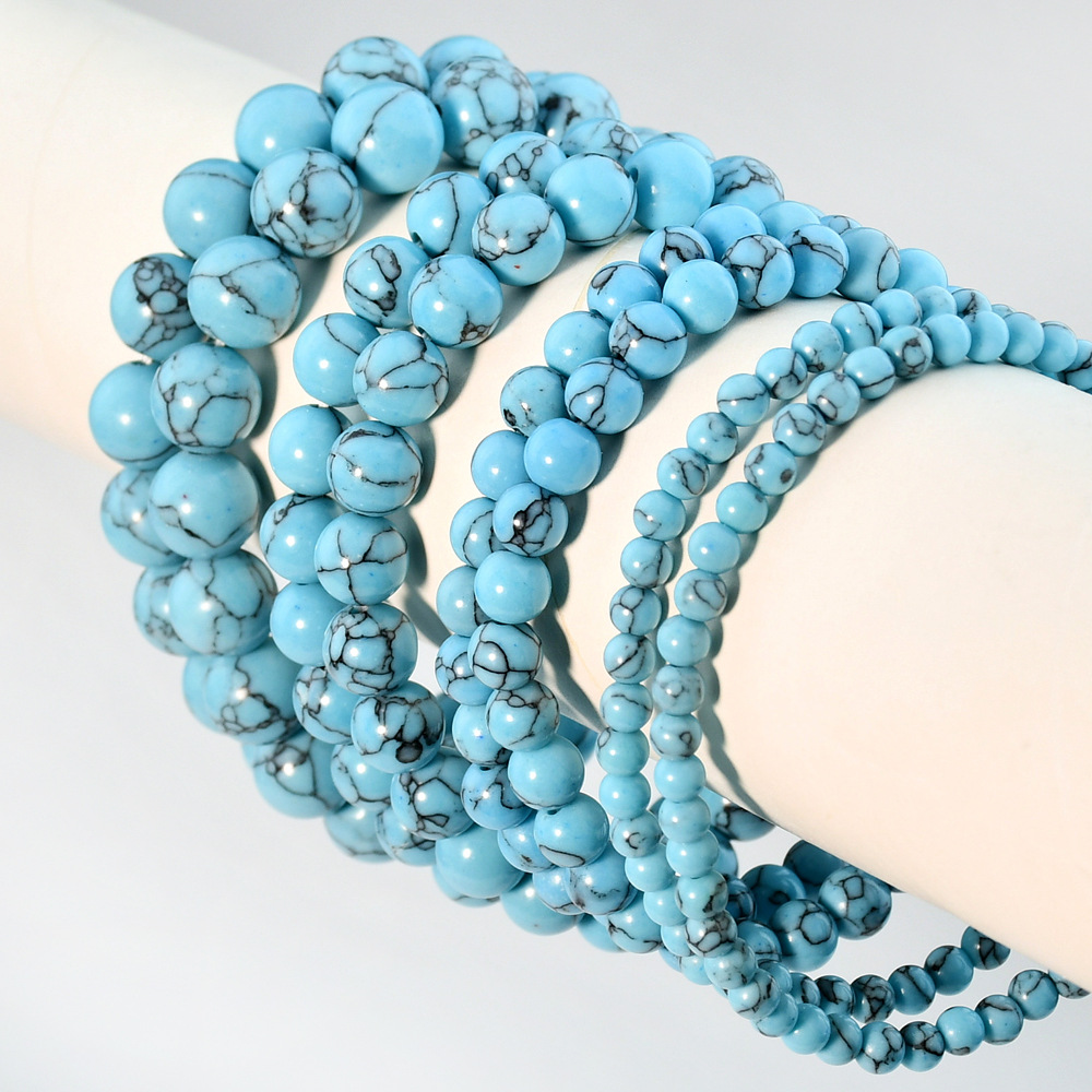 Wholesale Bohemian classic retro style single circle blue turquoise bracelet beads turquoise bracelet cross-border hand jewelry