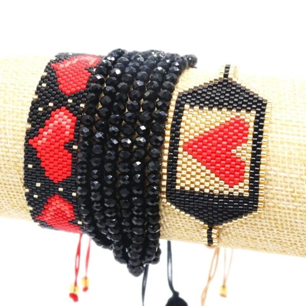 oly-306715699b7db7ca6236cdb01c6f09a0 Wholesale personality ethnic style red peach heart miyuki bracelet suit hand-woven bracelet suit
