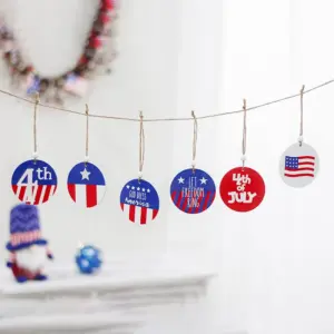 Wholesale American Flag Wooden Hanging Ornaments For Independence Day Party, 6 Pieces