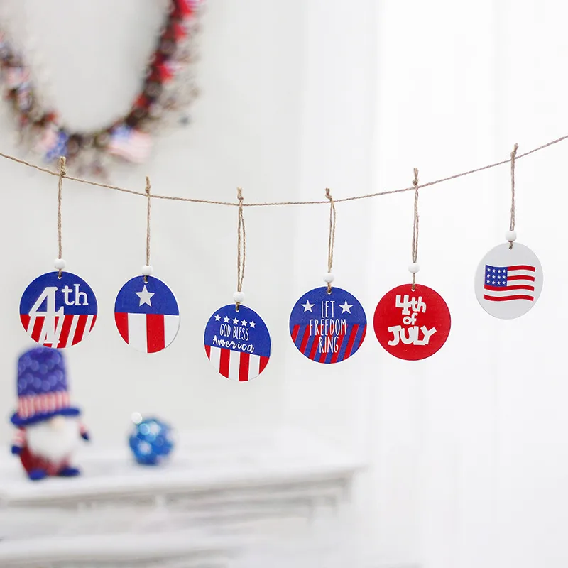 Wholesale American Flag Wooden Hanging Ornaments For Independence Day Party, 6 Pieces
