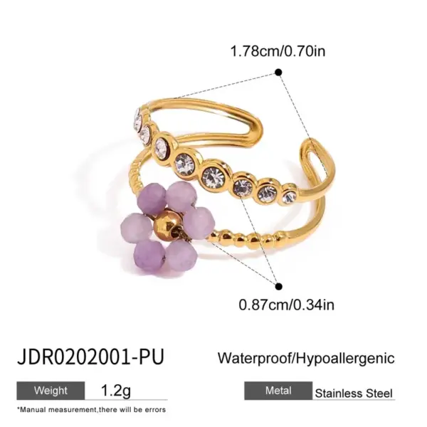 Wholesale Ion Plating (IP) 18K Gold Plated Flower 304 Stainless Steel IG Style Sweet Waterproof Non Tarnish Open Rings - Nihaojewelry