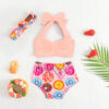 Wholesale Girls Strawberry Print Swimsuit Infant and Toddler Red Suspender Swimsuit Separates Bow Swimming Hairband
