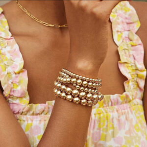 Wholesale Amazon European and American Beaded Gold Bracelet for Men and Women Color-retaining Gold Plated Stretch Multi-layer Stacked Round Beaded Bracelet Bracelet