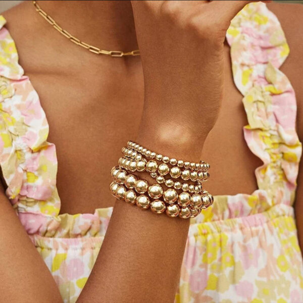oly-30b5ac8d789433e1eca429c7b6867ad8 Wholesale Beaded Gold Bracelet for Men and Women Color-retaining Gold Plated Stretch Multi-layer Stacked Round Beaded Bracelet Bracelet