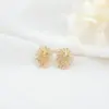 Wholesale Plant Stud Earrings With 925 Sterling Silver Posts, Copper Base, 14K Real Gold Plated, And Zircon Inlay In Gold