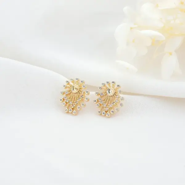 Wholesale Plant Stud Earrings With 925 Sterling Silver Posts, Copper Base, 14K Real Gold Plated, And Zircon Inlay In Gold