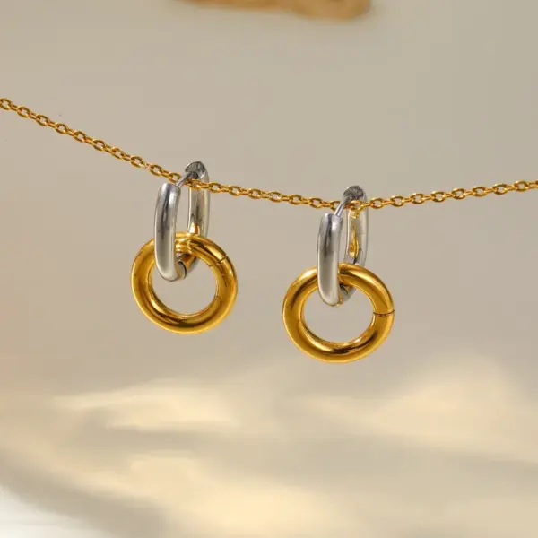 Wholesale E10 Minimalist Circle Earrings Double Layer Circle Splicing Ear Jewelry Stainless Steel 18k Gold Women's Accessories