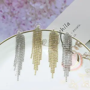 Wholesale 1 Pair Fashion Tassel Inlay Diamond Copper Rhinestones Drop Earrings