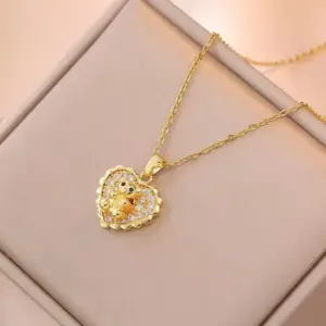 X0320 Heart Bear Rotating Necklace