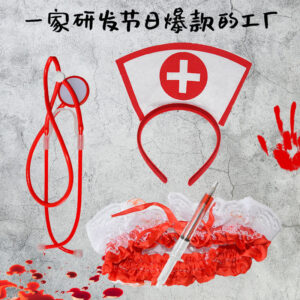 Wholesale Amazon Halloween nurse uniform set hairband syringe stethoscope cospaly fun makeup props