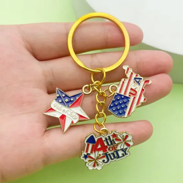 Wholesale USA Star Heart Balloon National Flag Keychain Hat Independence Day Commemorative Keyring Small Gifts