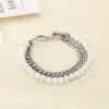 Wholesale 18K Gold Plated Fashion 304 Stainless Steel Layered Zircon Chain Shell Bead Bracelet For Women Unisex Style OT Clasp Jewelry