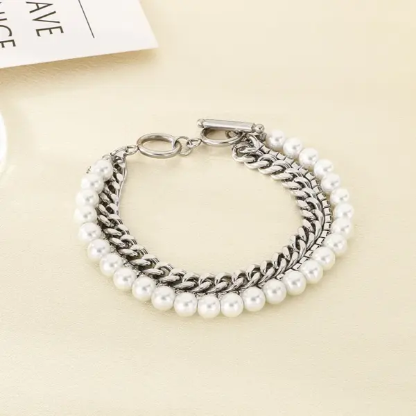 Wholesale 18K Gold Plated Fashion 304 Stainless Steel Layered Zircon Chain Shell Bead Bracelet For Women Unisex Style OT Clasp Jewelry