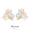 Wholesale Ginkgo Leaf Earrings For Women With 925 Sterling Silver Posts, Copper Base, 14K Real Gold Plated And Zircon Inlay