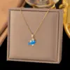 Wholesale Women’s Fish Pendant Necklace With Inlay Artificial Rhinestones, 18K Real Gold Plated Copper, Water Plating On Cable Chain