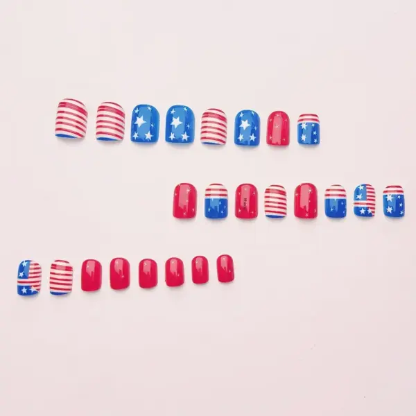 Wholesale Halloween Short T-shaped Ballet Nail Stickers Red White Blue Striped Stars Removable Nail Stickers Plastic Wearable Nails