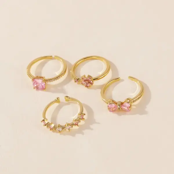 Wholesale Women’s Petal Open Ring With Natural Stone Inlay, Copper Base Featuring 18K Real Gold Water Plating And Stone Texture Craft