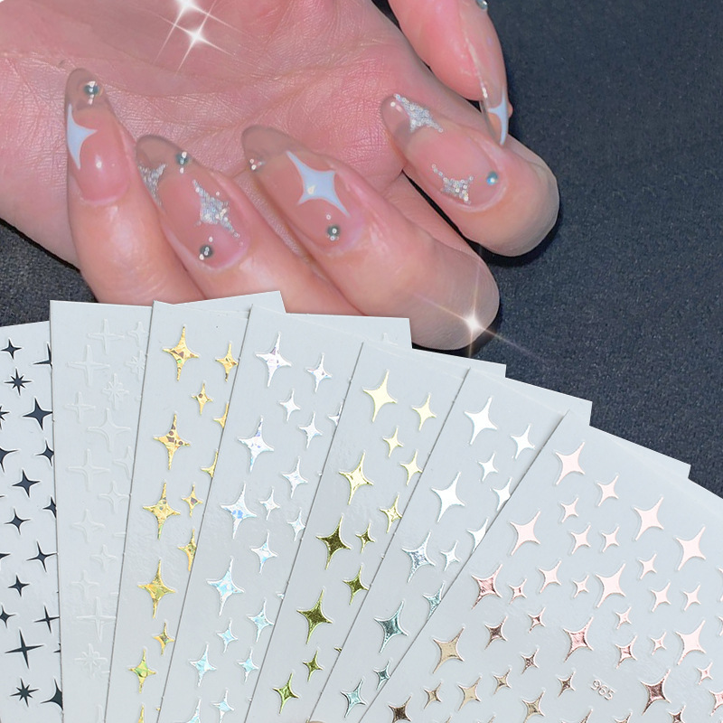 Wholesale Internet Red Same Style Star Meteor Nail Art Sticker 3D Back Adhesive Laser Gold Silver Black and White Nail Sticker DIY Decal