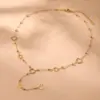 Wholesale 5A Zirconia Flower Small Beads Glue Diamond Lockbone Necklace 18K Gold Plated Stainless Steel Versatile Y-Shaped Jewelry Accessory