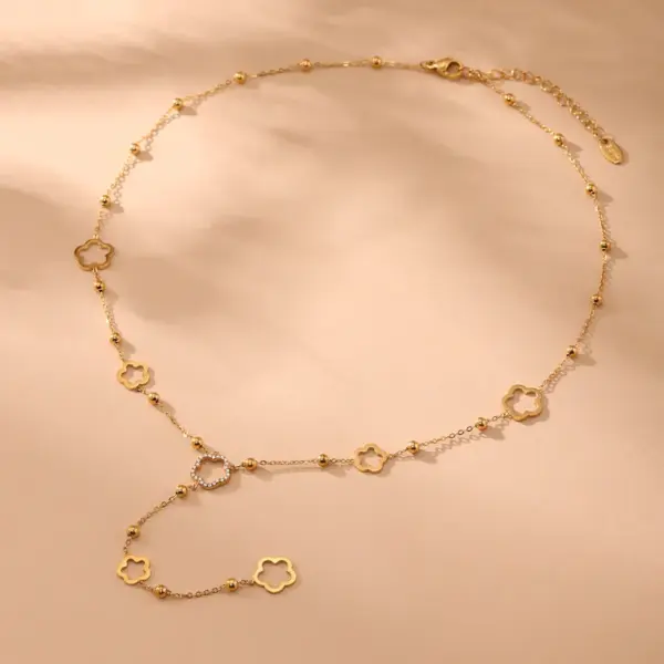 Wholesale 5A Zirconia Flower Small Beads Glue Diamond Lockbone Necklace 18K Gold Plated Stainless Steel Versatile Y-Shaped Jewelry Accessory