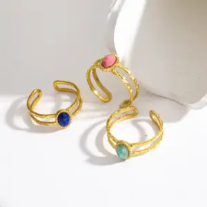 Wholesale PVD Coated 18K Gold Real Gold Plated Geometric 304 Stainless Steel Retro Classic Style Waterproof Non Tarnish Open Rings