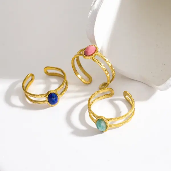 Wholesale PVD Coated 18K Gold Real Gold Plated Geometric 304 Stainless Steel Retro Classic Style Waterproof Non Tarnish Open Rings