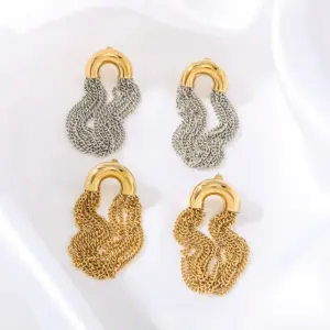 Wholesale PVD Coated 18K Gold Real Gold Plated Semicircle Tassel Lines 304 Stainless Steel Vacation Classic Style Waterproof Non Tarnish Drop Earrings