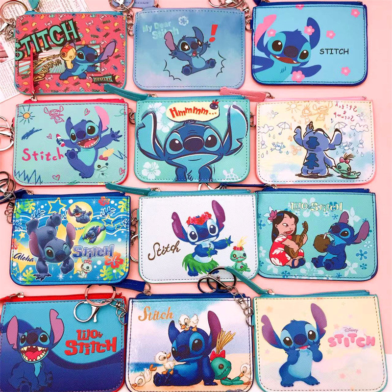 Wholesale Star Baby Stitch PU Zipper Card Case Coin Purse Cartoon Stitch with Keychain ID Case Lodge Wallet