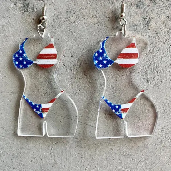 Wholesale Independence Day USA Trendy Sunflower Texas Print Acrylic Earrings Geometric Pattern Body Hook For Women Personalized Fashion