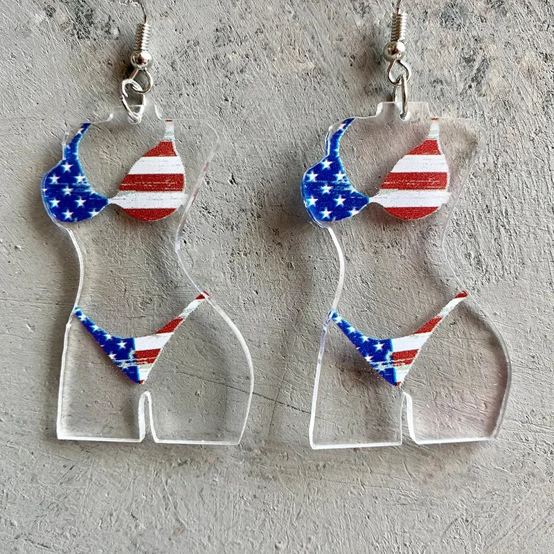 Wholesale Independence Day USA Trendy Sunflower Texas Print Acrylic Earrings Geometric Pattern Body Hook For Women Personalized Fashion