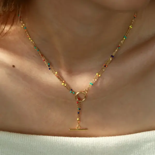 Wholesale 18K Gold Plated 304 Stainless Steel Vacuum Electroplating (In Furnace) Imitation Pearl Geometric Oil Drop Cable Chain/Cross Chain/O Chain Necklace For Women Independence Day