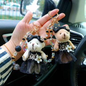 Wholesale Personalized European and American style lace skirt bear car keychain exquisite crystal bracelet bag pendant creative key chain