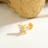 Wholesale Titanium Alloy Gold Plated Vacuum Electroplating (In Furnace) Gold Steel Color Zircon Geometric Inlaid Unisex Piercing Lip Stud