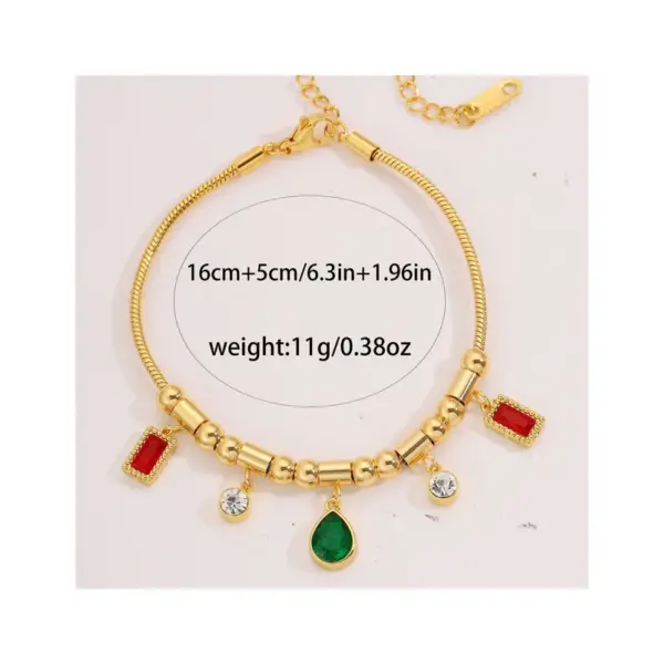 Wholesale Square Waterproof Couple Bracelets 304 Stainless Steel 18K Gold Plated Zircon Inlay Snake Chain