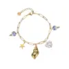Wholesale Ceramic Blue And White Porcelain Bracelet Titanium Steel Shell Pendant 18K Gold Bracelet
