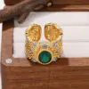 Wholesale Geometric Ring For Women With KC Golden Plated 0.03µm Coating Featuring Zircon And Artificial Crystal, Hypoallergenic Design
